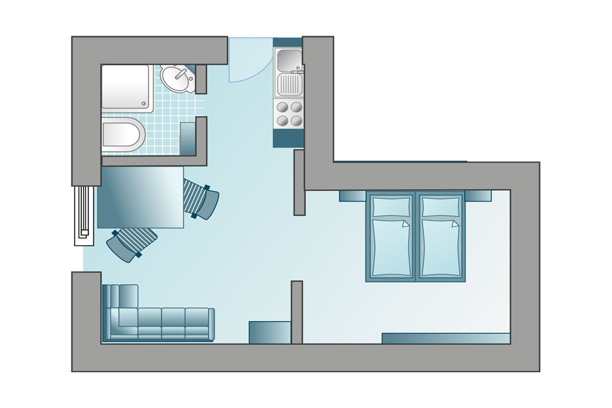 Grundriss Studio, Ferienwohnungen in Filzmoos